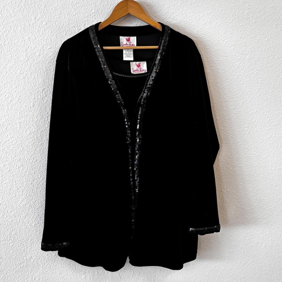 Quacker Factory Sweaters - Quacker Factory 2 Piece Set Womens Velour‎ Sequin 3X Cardigan Tank Holiday